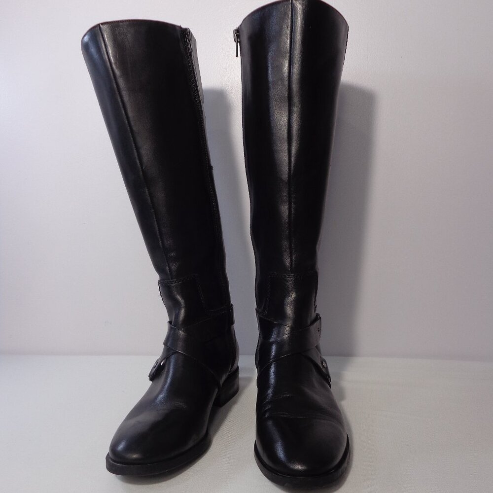 Nine West Womenβs Blogger Harness Riding Boots Mid Calf Black Leather Size 6Mβ